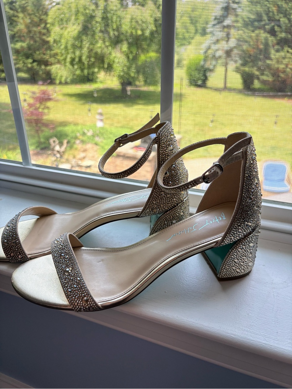 Betsey Johnson light Gold rhinestone Block Heels